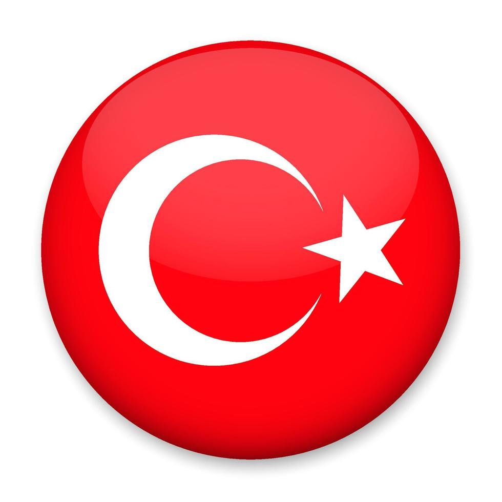 bandeira da turquia na forma de um botão redondo com um brilho leve e uma sombra. o símbolo do dia da independência, uma lembrança, um botão para alternar o idioma no site, um ícone. vetor