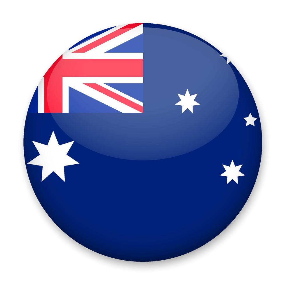 bandeira da austrália na forma de um botão redondo com um brilho leve e uma sombra. o símbolo do dia da independência, uma lembrança, um botão para alternar o idioma no site, um ícone. vetor