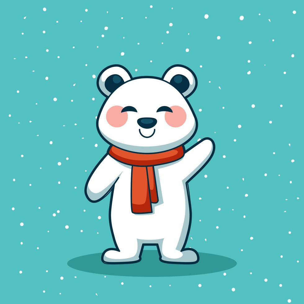 desenho de personagem de urso polar na temporada de inverno vetor