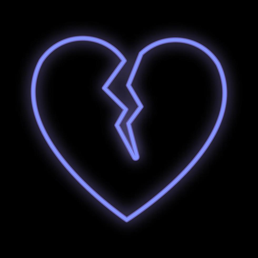 sinal de néon digital festivo azul luminoso brilhante para uma loja ou cartão lindo brilhante com um coração partido de amor em um fundo preto. ilustração vetorial vetor