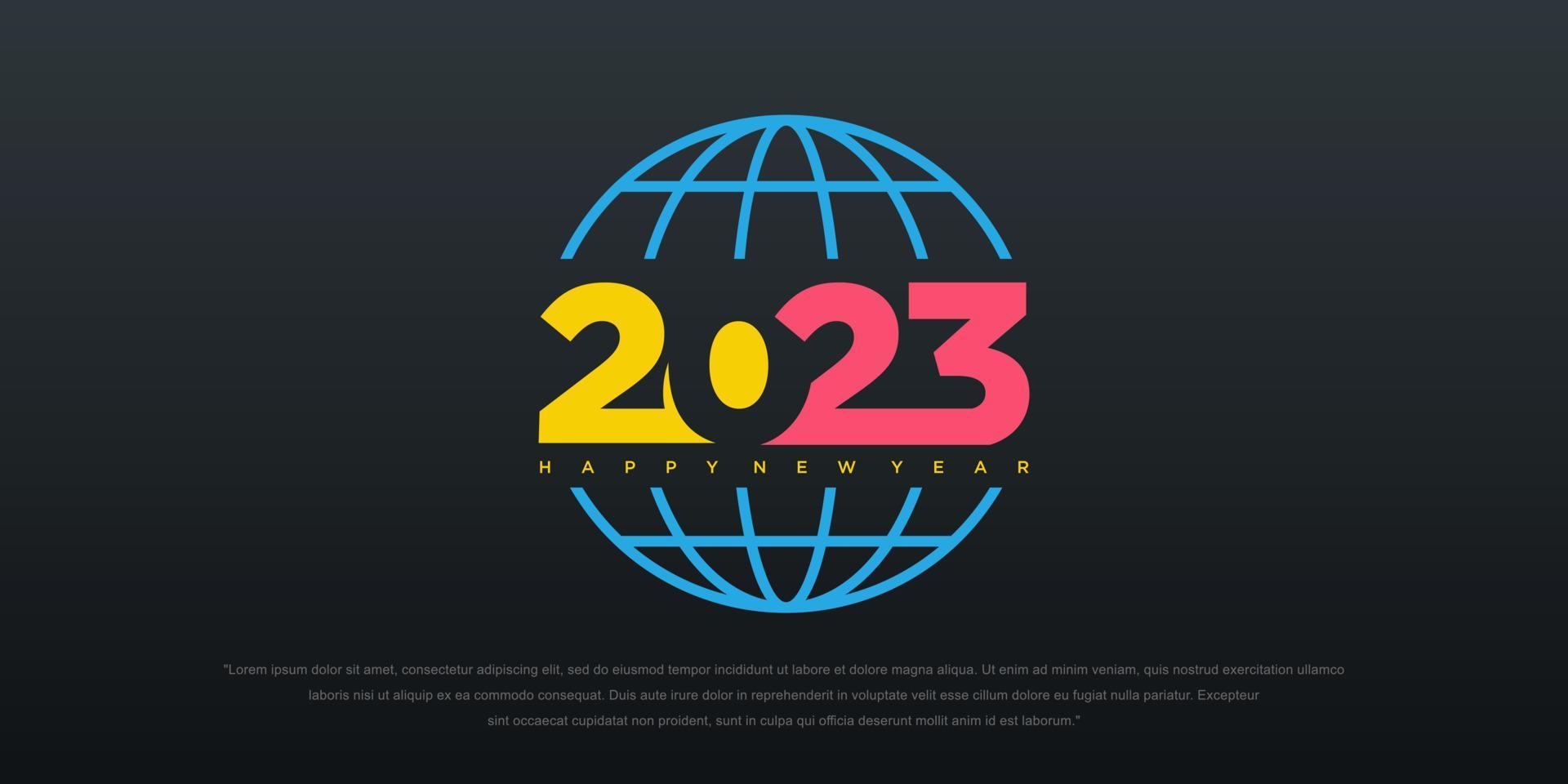 2023 feliz ano novo design de texto do logotipo. modelo de design de número de 2023. ilustração vetorial. vetor