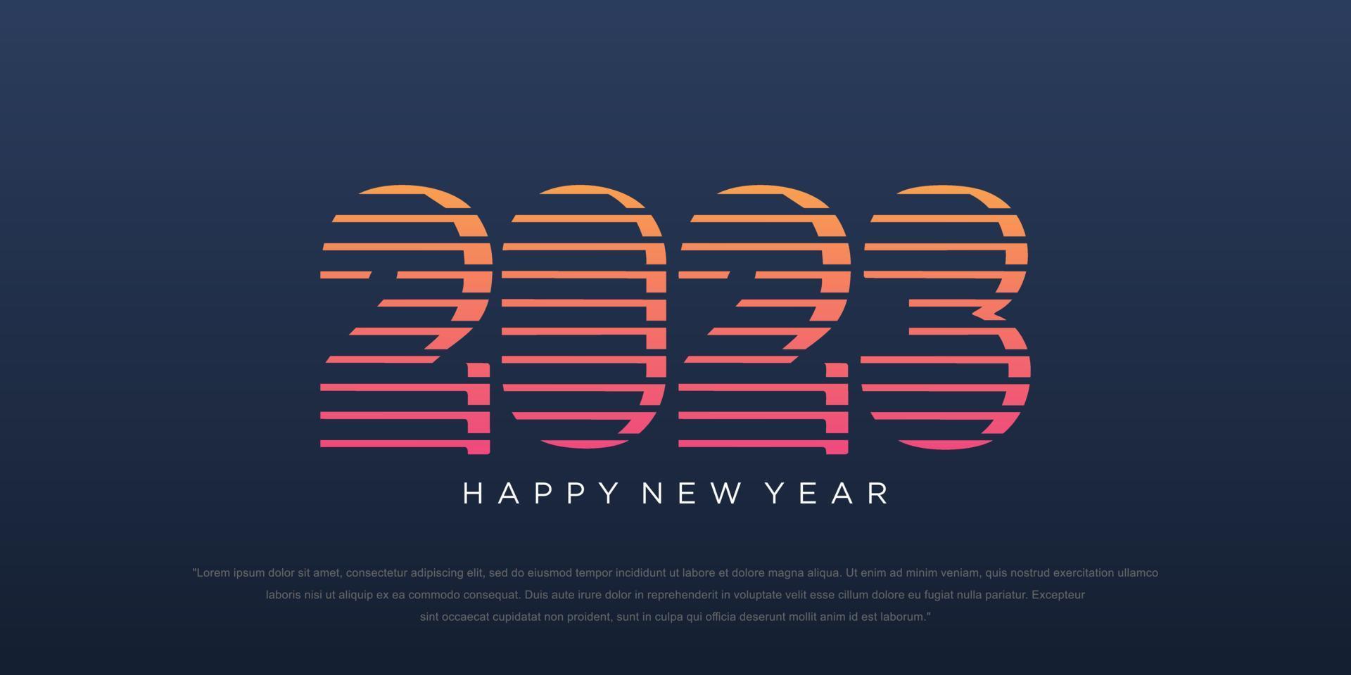 2023 feliz ano novo design de texto do logotipo. modelo de design de número de 2023. ilustração vetorial. vetor