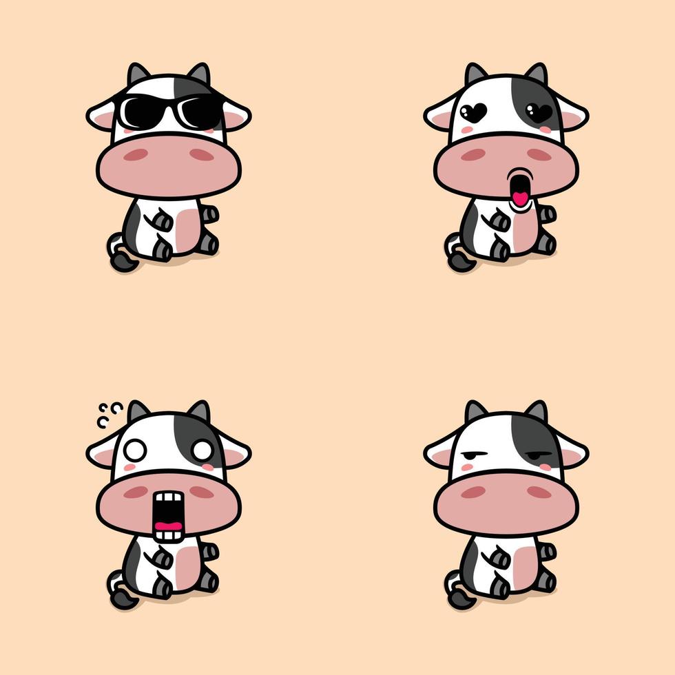 ilustração vetorial de adesivo emoji de vaca kawaii vetor