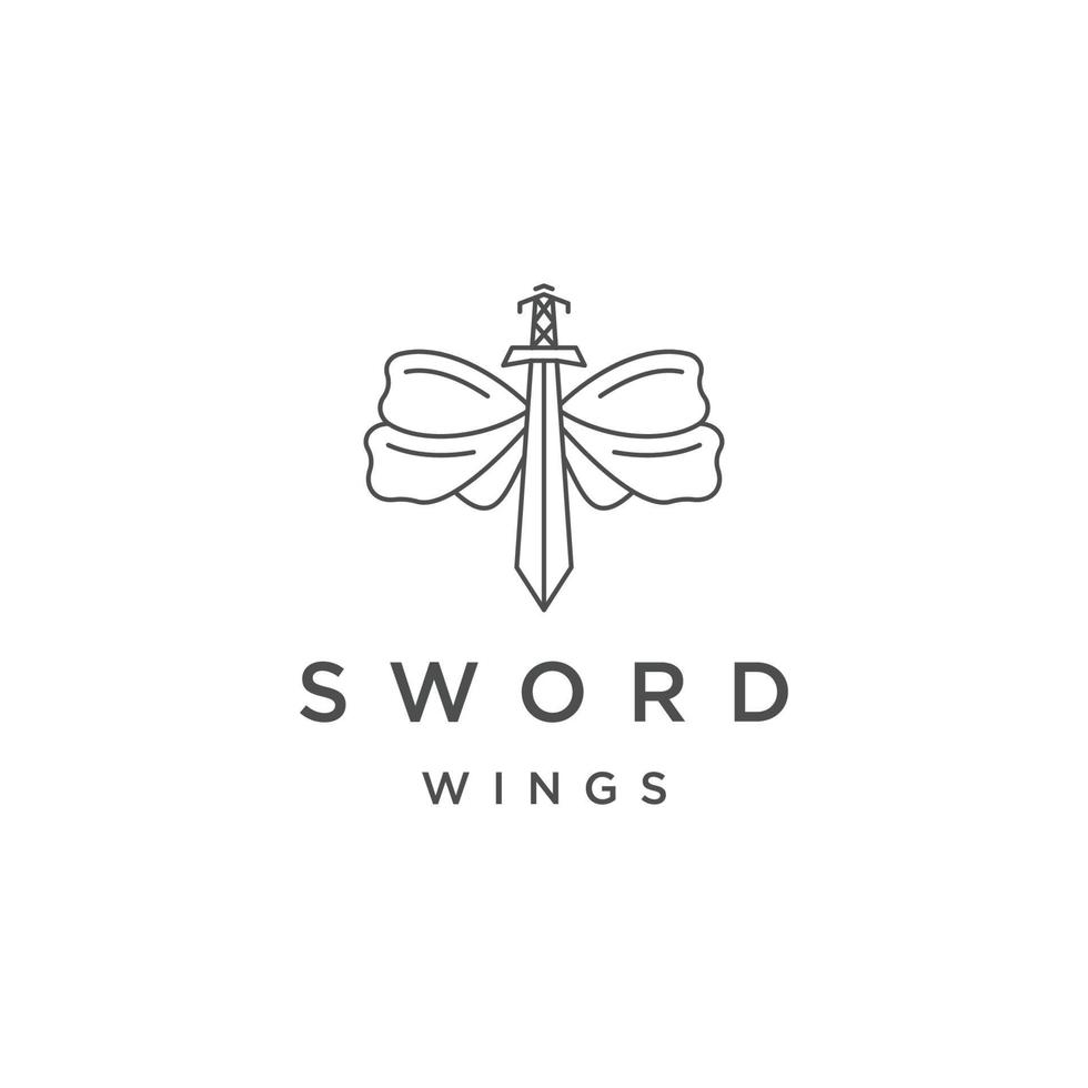 design de mosca de espada com vetor plano de modelo de logotipo de arte de linha de asas