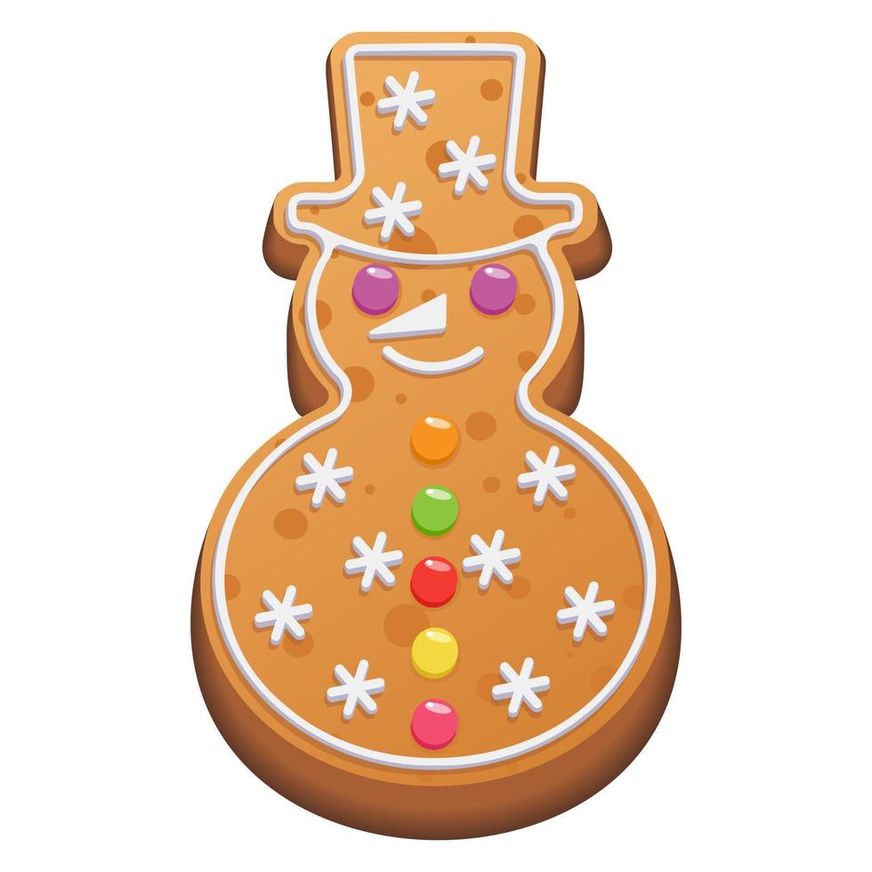 boneco de neve de gengibre para o natal. biscoitos caseiros pintados doces para férias de inverno. ilustração vetorial. vetor