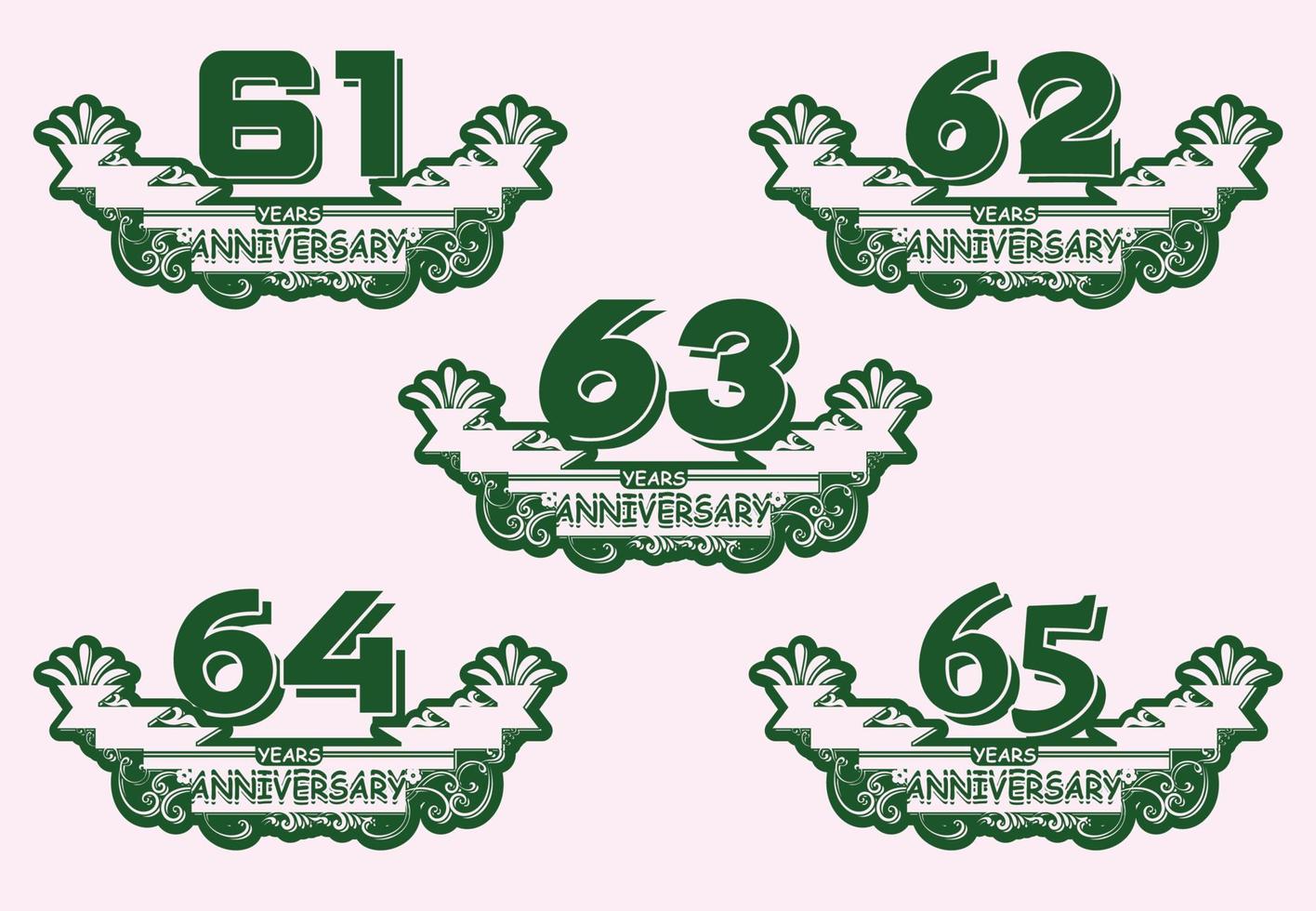 Modelo de design de logotipo e adesivo de aniversário de 61 a 65 anos vetor