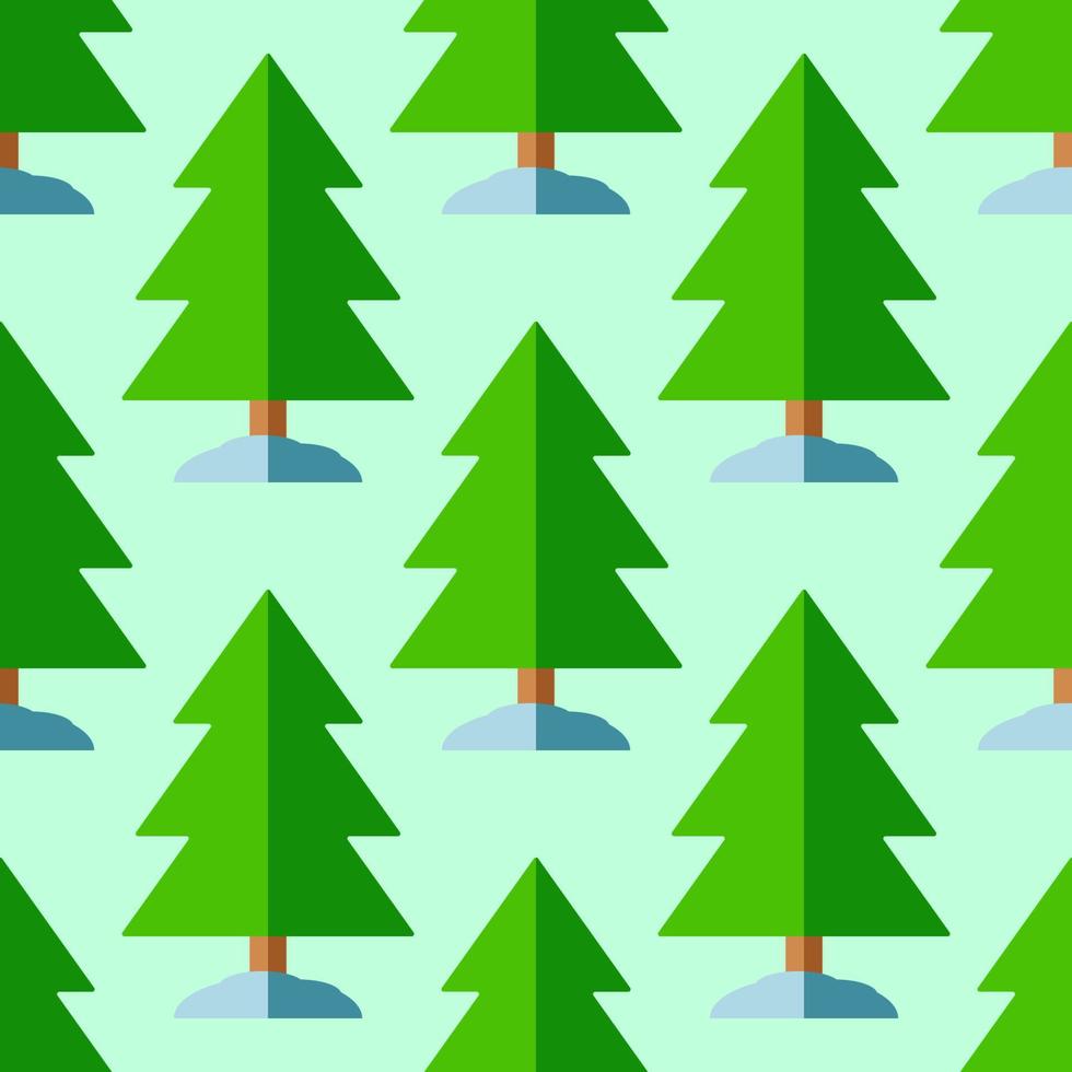 padrão sem emenda de vetor vibrante de árvores planas na floresta em fundo verde claro para sites, roupas, têxteis, cartões postais, papéis de parede