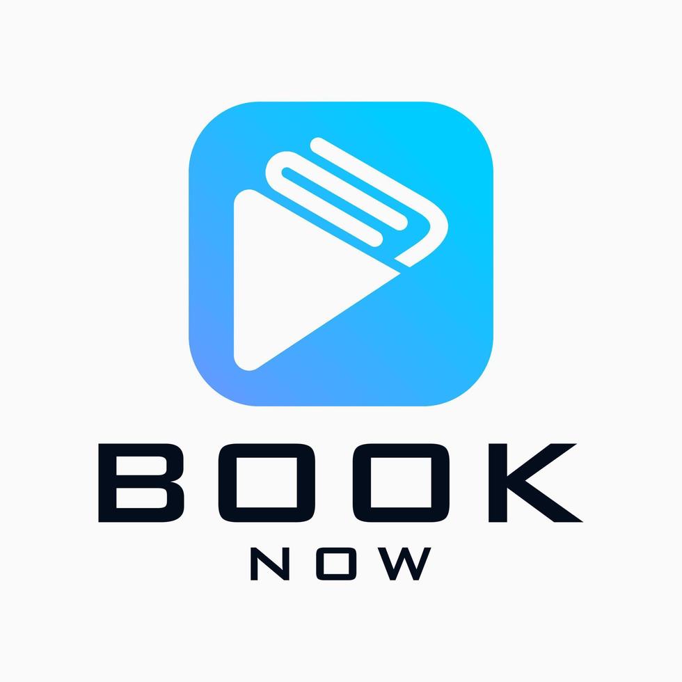 definir botão jogar ícone livro educação conhecimento aplicativo de estudo on-line vetor de design de logotipo móvel