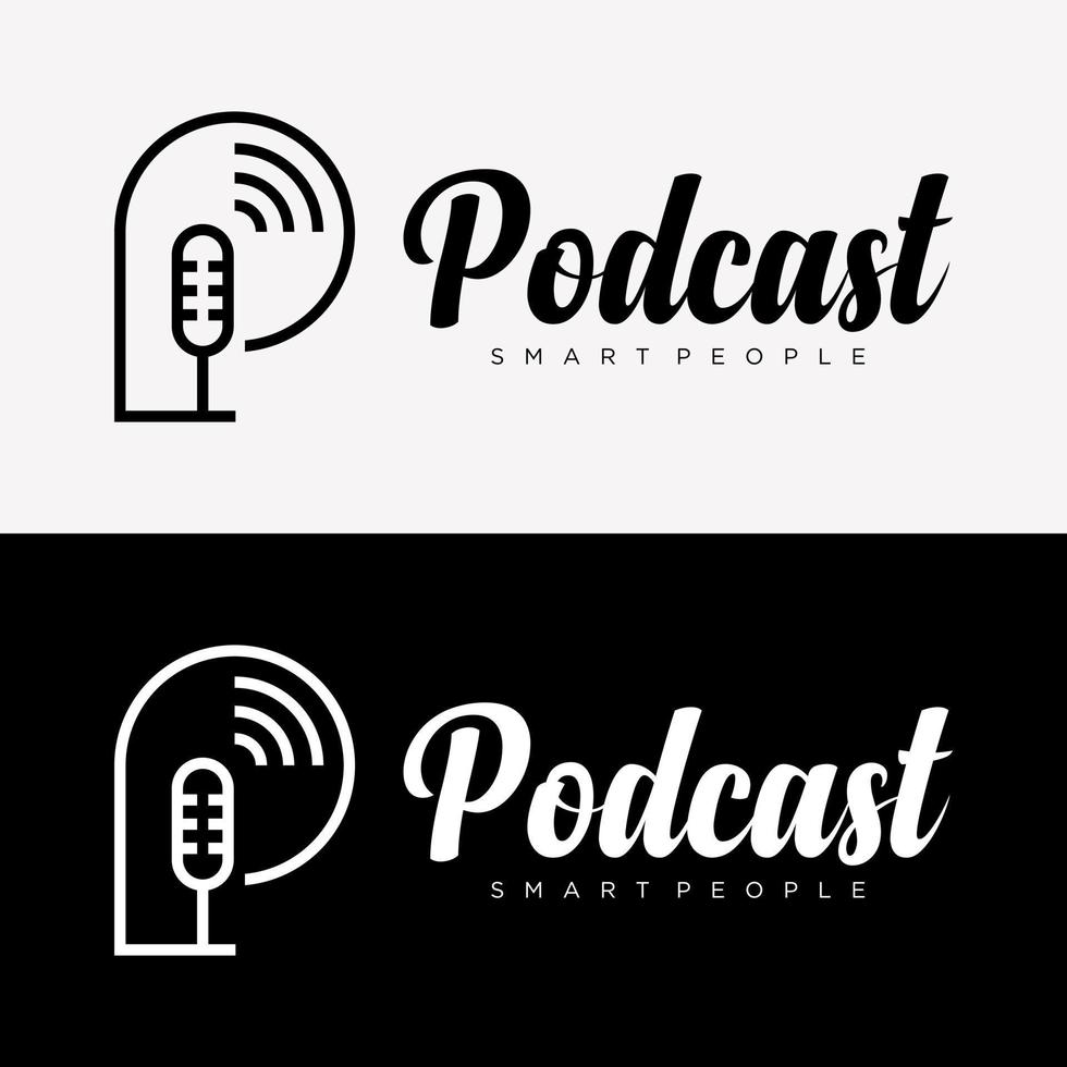 letra p monograma símbolo podcast mídia falando moderno estilo elegante identidade design de logotipo de negócios vetor
