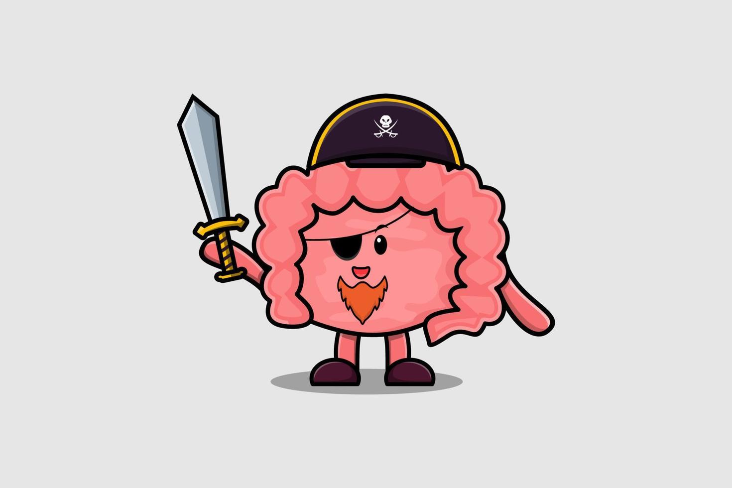 pirata de intestino mascote bonito dos desenhos animados segurando a espada vetor