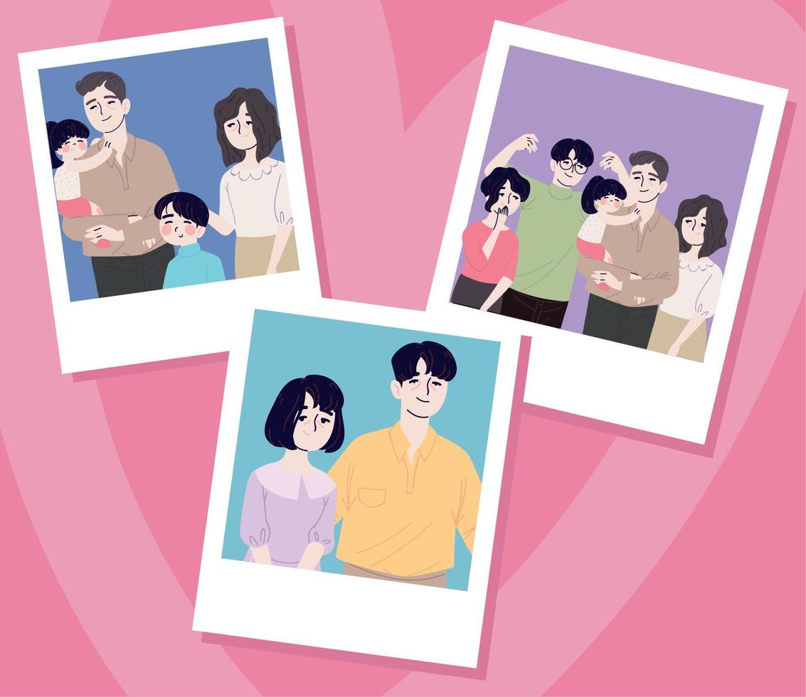 conjunto de famílias de fotos coreanas vetor