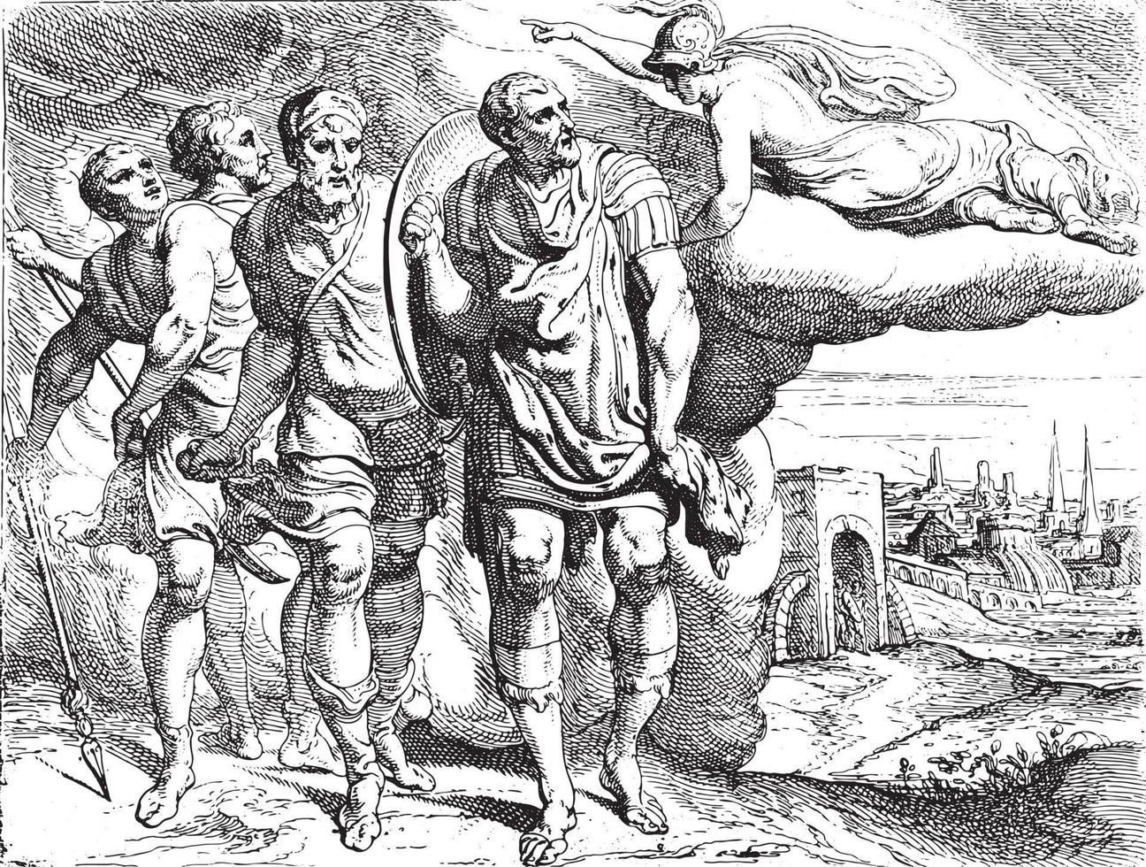 Ulisses e Telêmaco a caminho de Laertes, ilustração vintage. vetor
