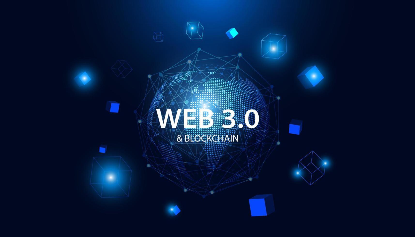 tecnologia mundo abstrato pontos azuis conceito moderno da web 3.0 é acesso livre a informações ou serviços sem intermediários para controlar e censurar e blockchain em segundo plano. vetor