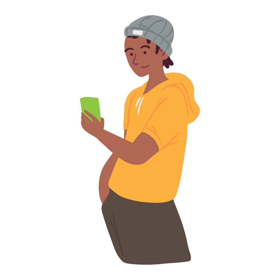 menino africano usando smartphone vetor