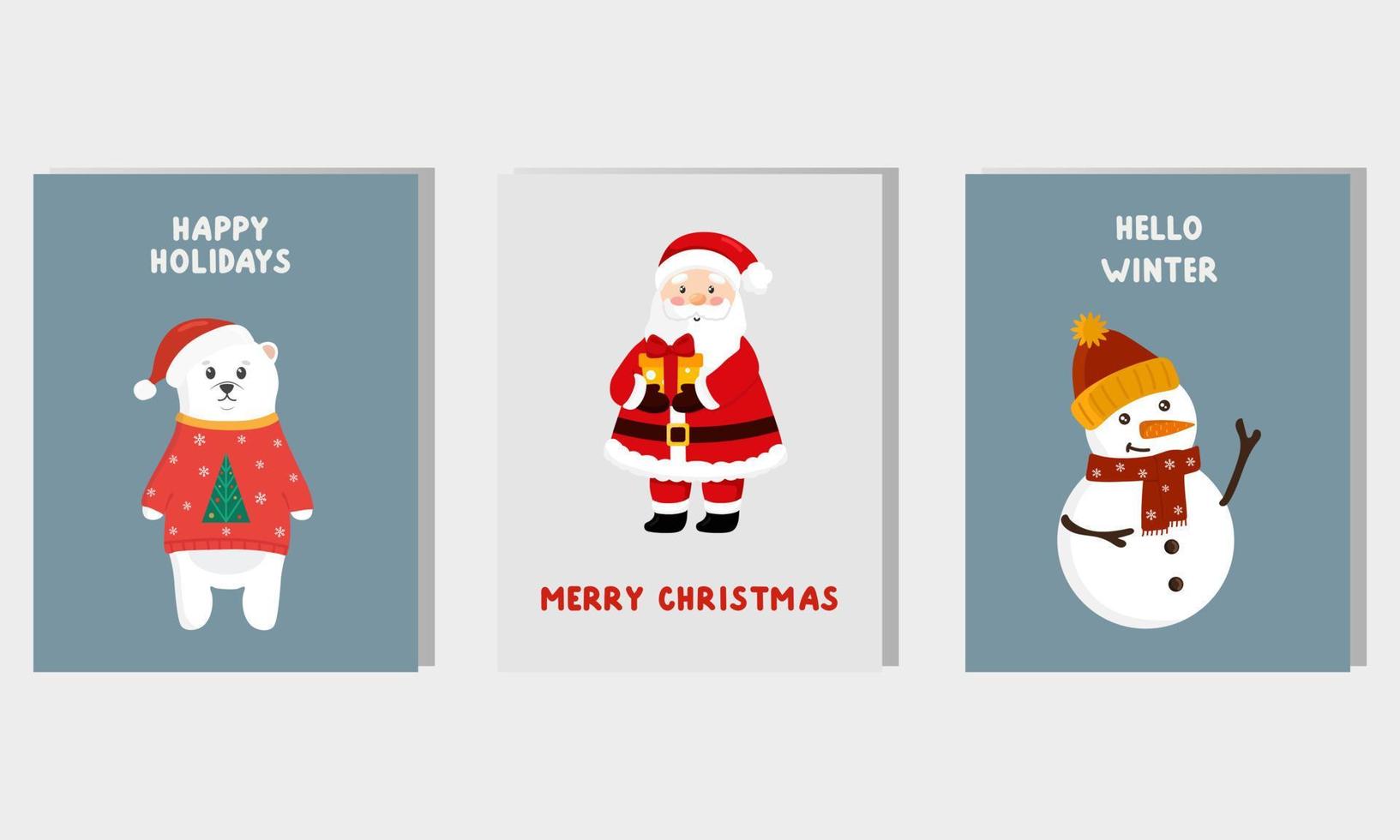 vetor cartão de natal, panfleto, banner, modelos de pôster com personagens fofinhos. ilustração de cartões para impressão. design para o natal e ano novo.