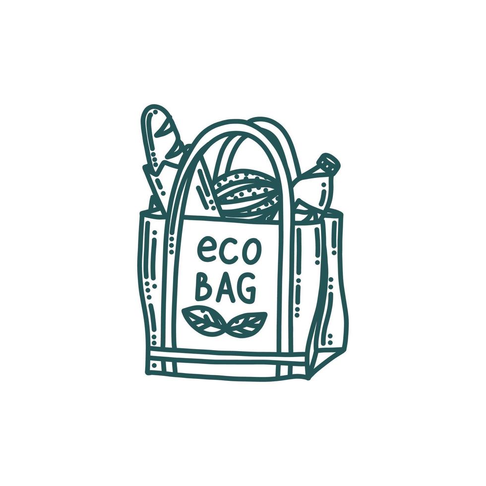 saco ecológico com produtos de mercearia. saco de supermercado com conceito de desperdício zero de estilo de vida ecológico. ilustração vetorial vetor