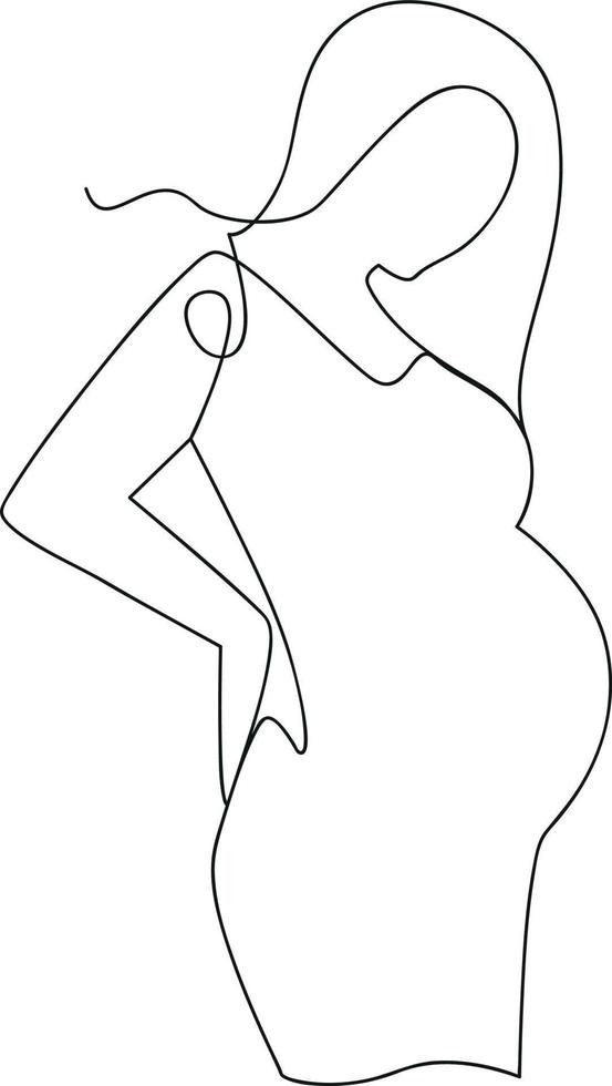 arte de linha de mulher grávida, desenho de uma linha de mão de uma mulher com barriga se preparando para a maternidade vetor