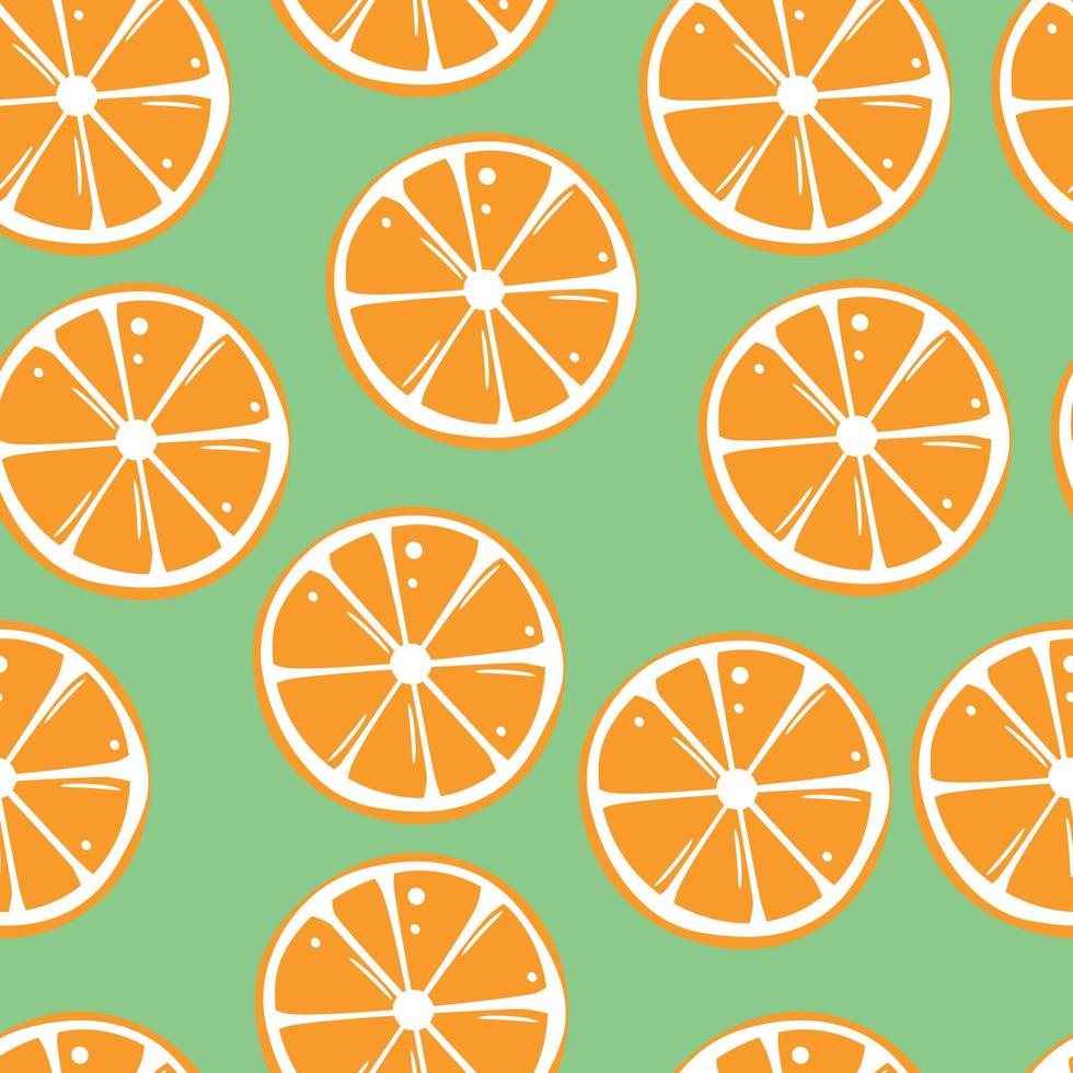 fatias de laranja sem costura padrão, fruta laranja minimalista em fundo verde neutro vetor