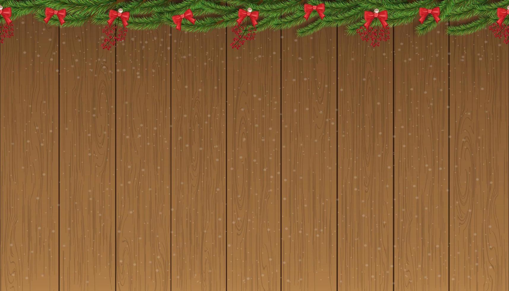 fundo de natal, fundo de inverno sem costura padrão de galhos de pinheiro de natal na textura de madeira marrom, pano de fundo vetorial de natal com neve na parede do painel de madeira, banner sem costura para o ano novo vetor