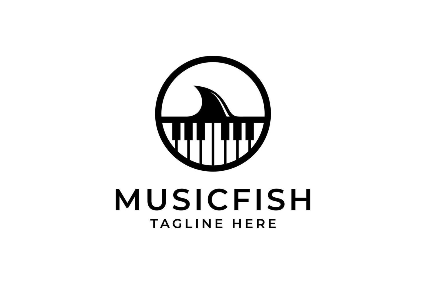 logotipo de peixe de música criativa preta vetor