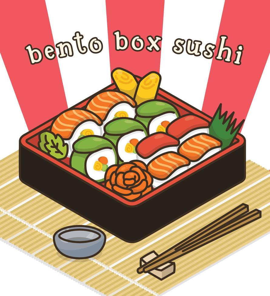 bento box sushi comida japonesa ilustração vetorial isométrica vetor