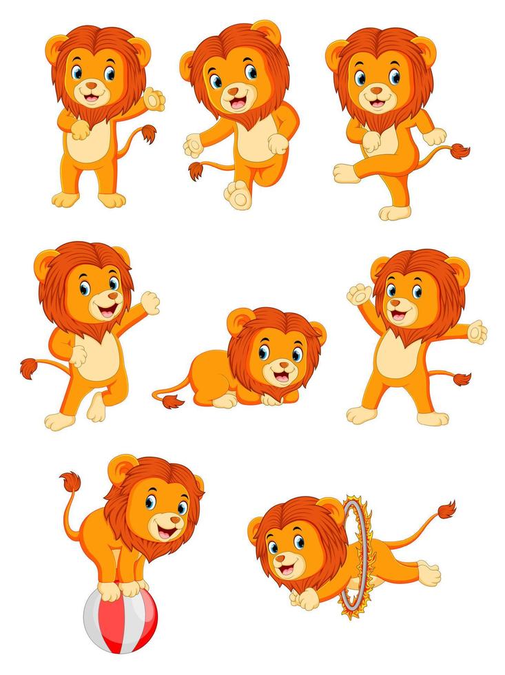 coleção de desenho de personagem de leão fofo vetor