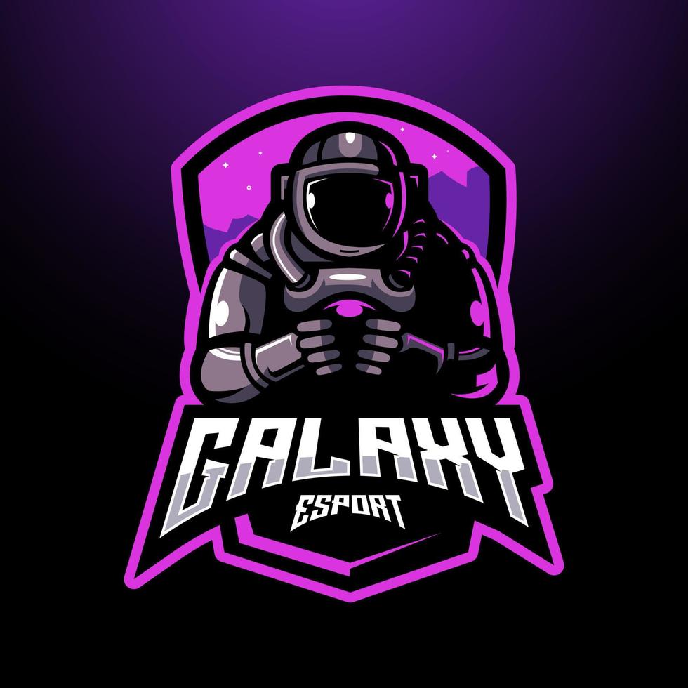 vetor de ilustração de design de logotipo de mascote esport astronauta galáxia para jogos em equipe