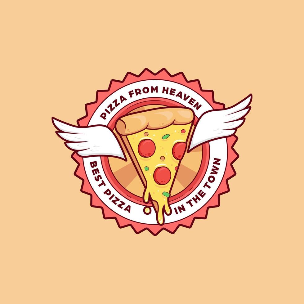 pizza de queijo anjo com emblema de distintivo de logotipo de ilustração de derretimento de asa vetor
