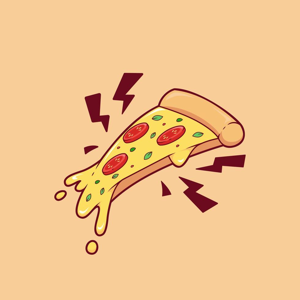 vetor de ilustração de fatia de pizza de queijo elétrico derretido com tomate e folha de erva verde