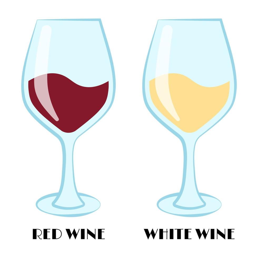 vinho tinto e vinho branco ilustração vetorial. copo de vinho vetor isolado.