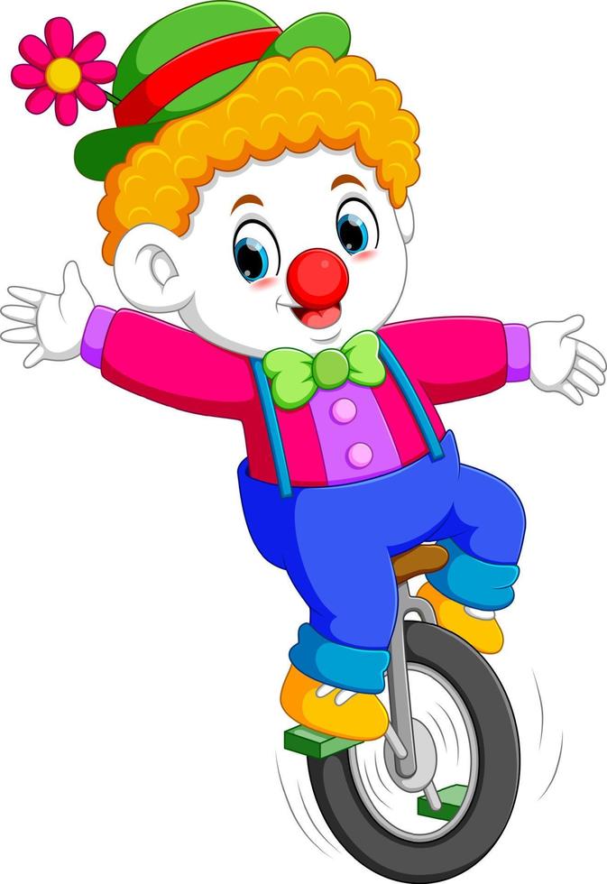 o menino usa a fantasia de circo e de pé no monociclo vetor