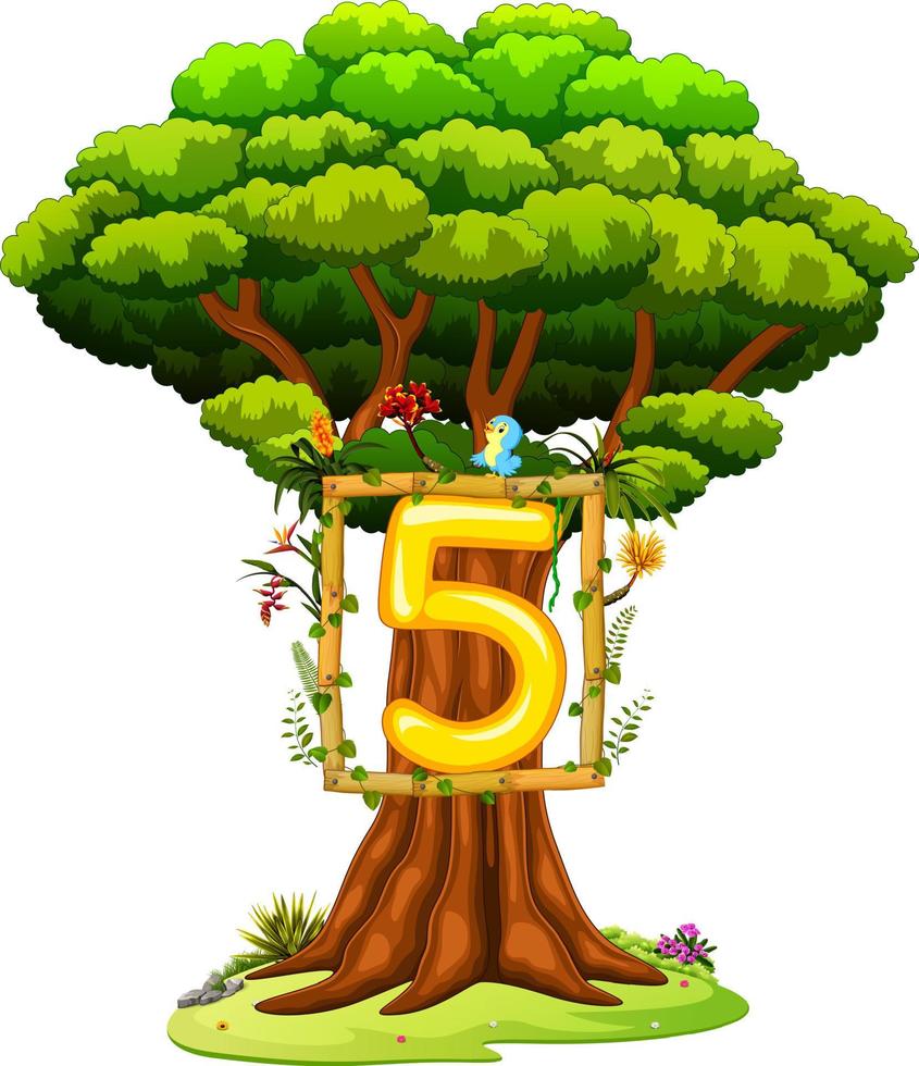 uma árvore com uma figura de número cinco em um fundo branco vetor