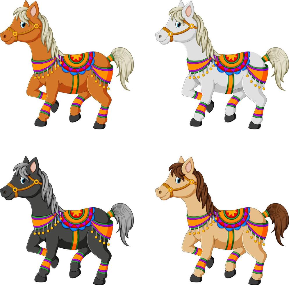 conjunto de ilustração de cavalos de desenho animado vetor