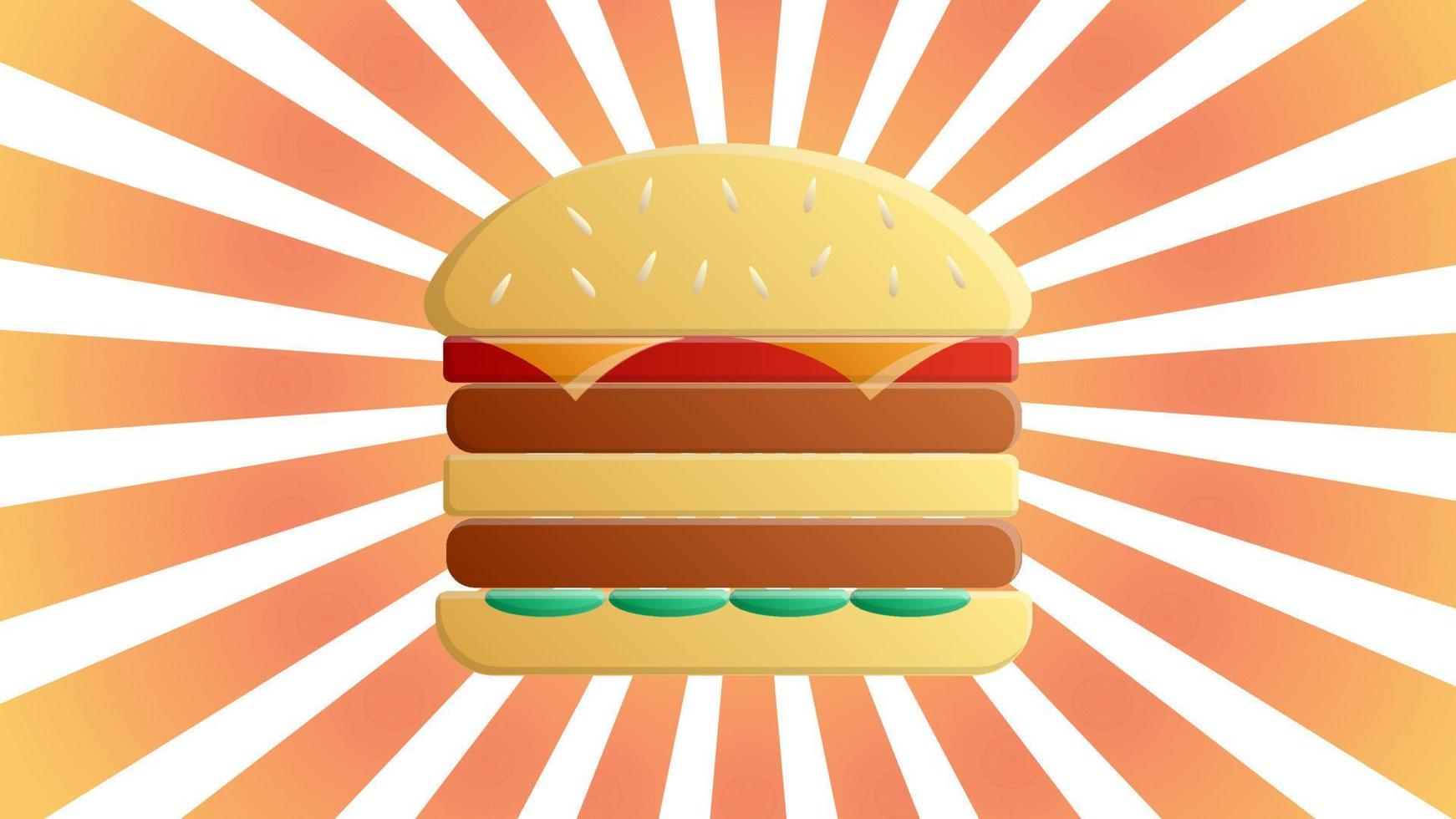 cartaz de publicidade de refeição de fast food de hambúrguer com raios e inscrição de letras. delicioso hambúrguer ou cheeseburger promocional vetor