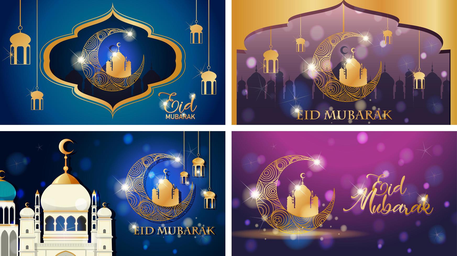 quatro designs de fundo para eid mubarak vetor