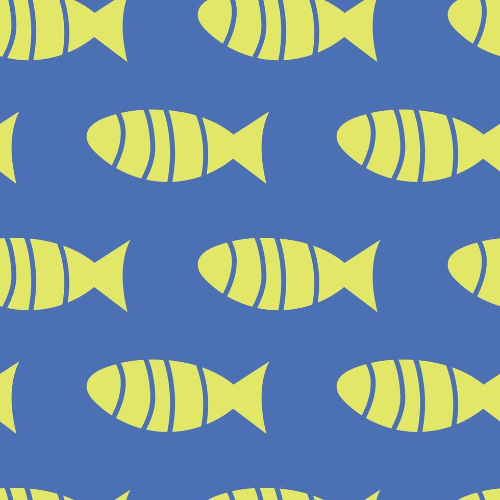padrão sem emenda de peixe vetorial, sardinhas amarelas em um fundo azul, fundo simples, cores brilhantes vetor