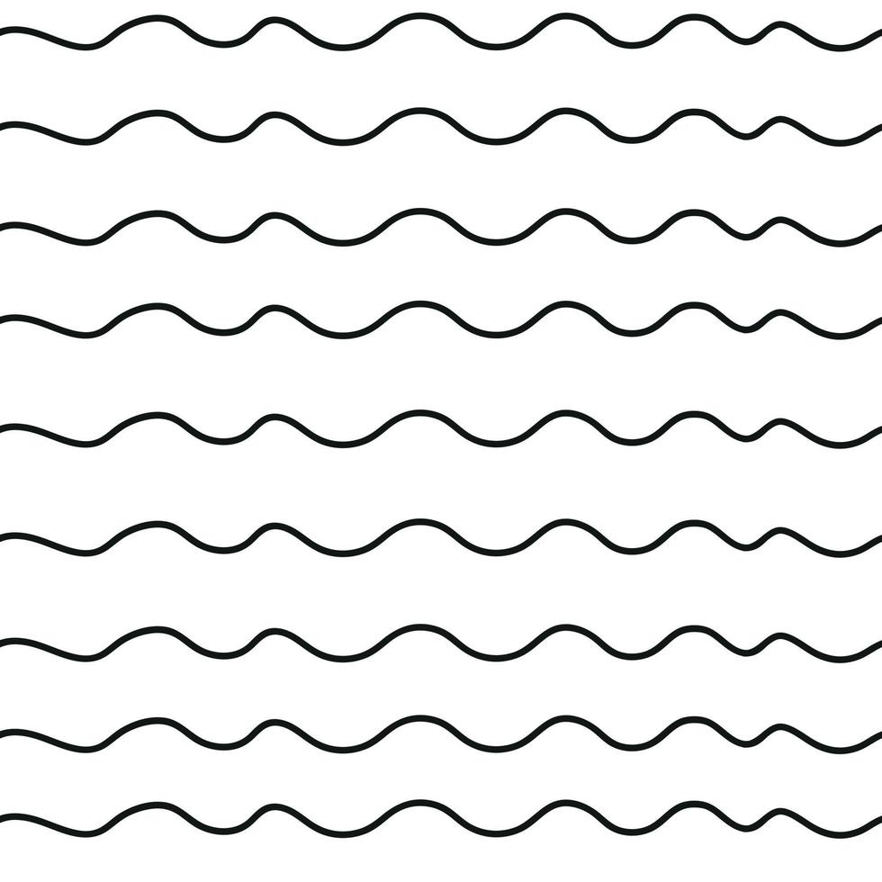 doodle ondas padrão sem costura, fundo preto e branco minimalista, linhas onduladas desenhadas à mão vetor