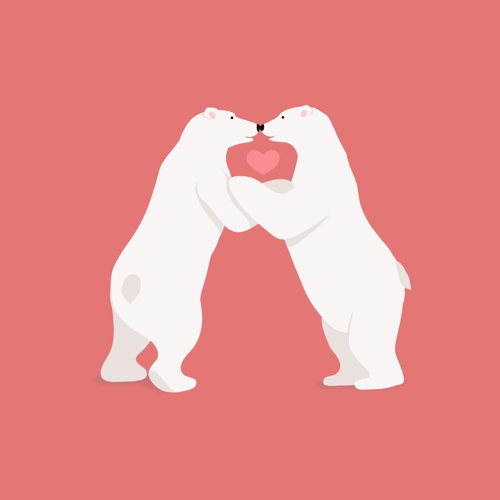 ilustração vetorial com 2 adorável beijo de urso polar engraçado. feliz dia dos namorados cartão ou convite. conceito de amor de personagem de desenho animado de urso polar. eu te amo. vetor