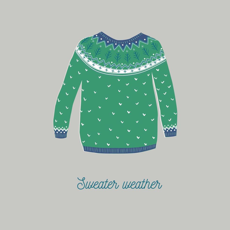 ilustração em vetor de suéter de lã com ornamento norueguês. roupas de inverno fofas. bom para cartões.