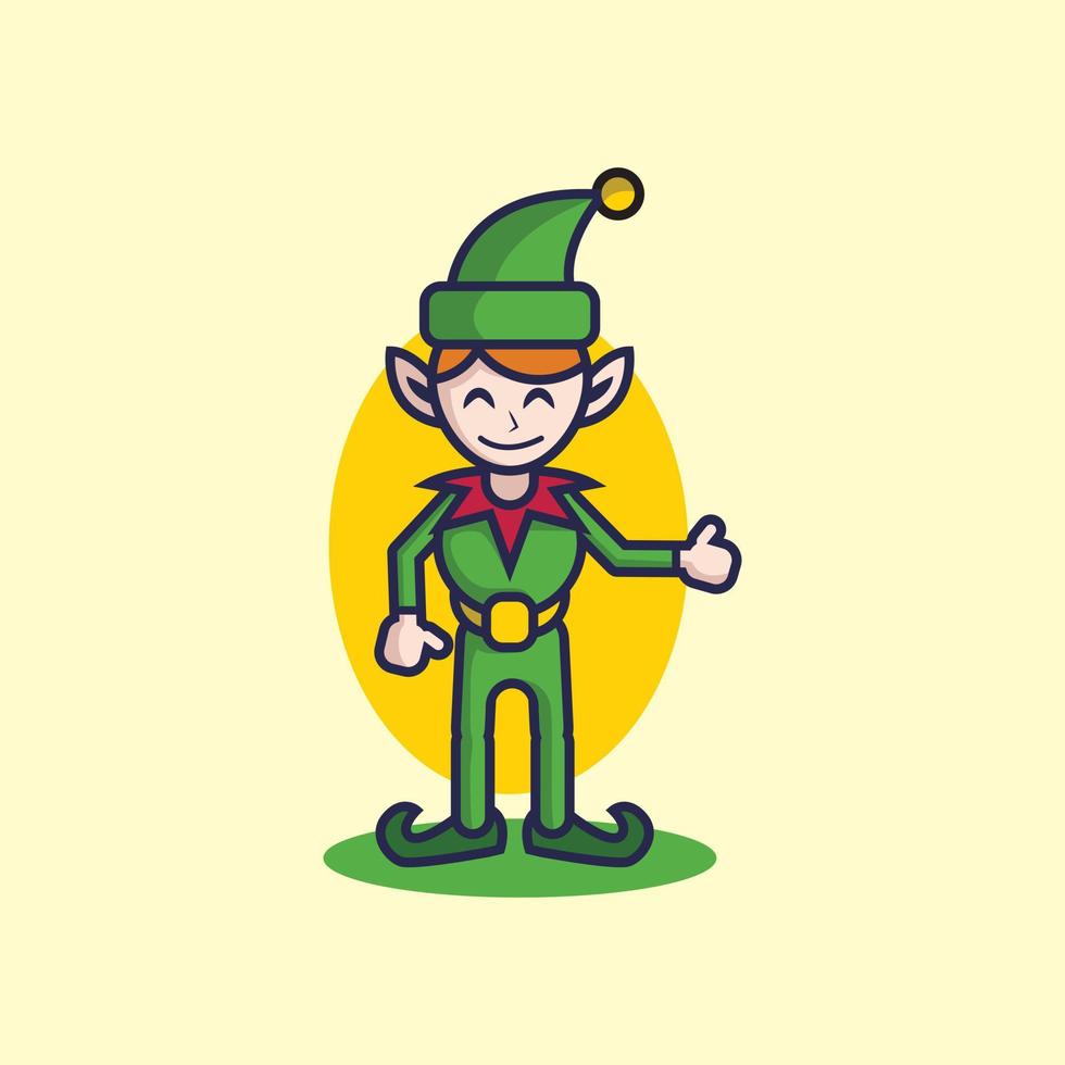 o mascote elfo verde que sorri e parece fofo vetor