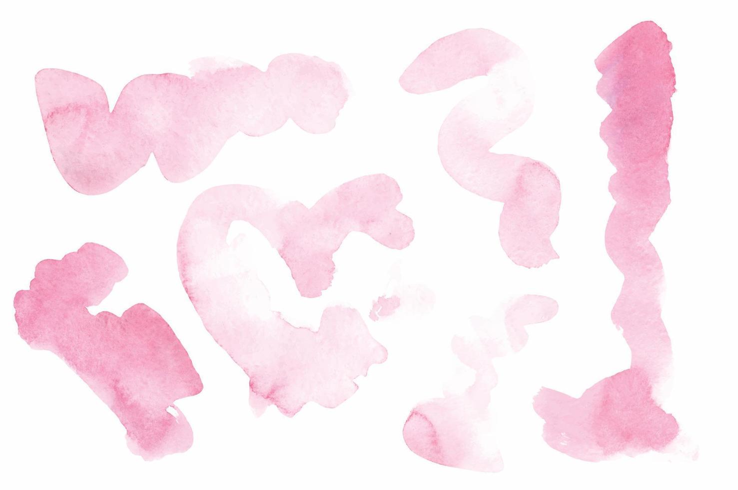 conjunto de pincelada rosa aquarela e mancha. manchas de pincel abstratas desenhadas à mão isoladas no fundo branco, elementos de design. vetor