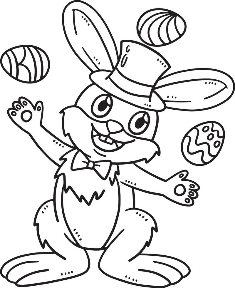 desenho de coelho fazendo malabarismo com ovos de páscoa isolado para colorir vetor