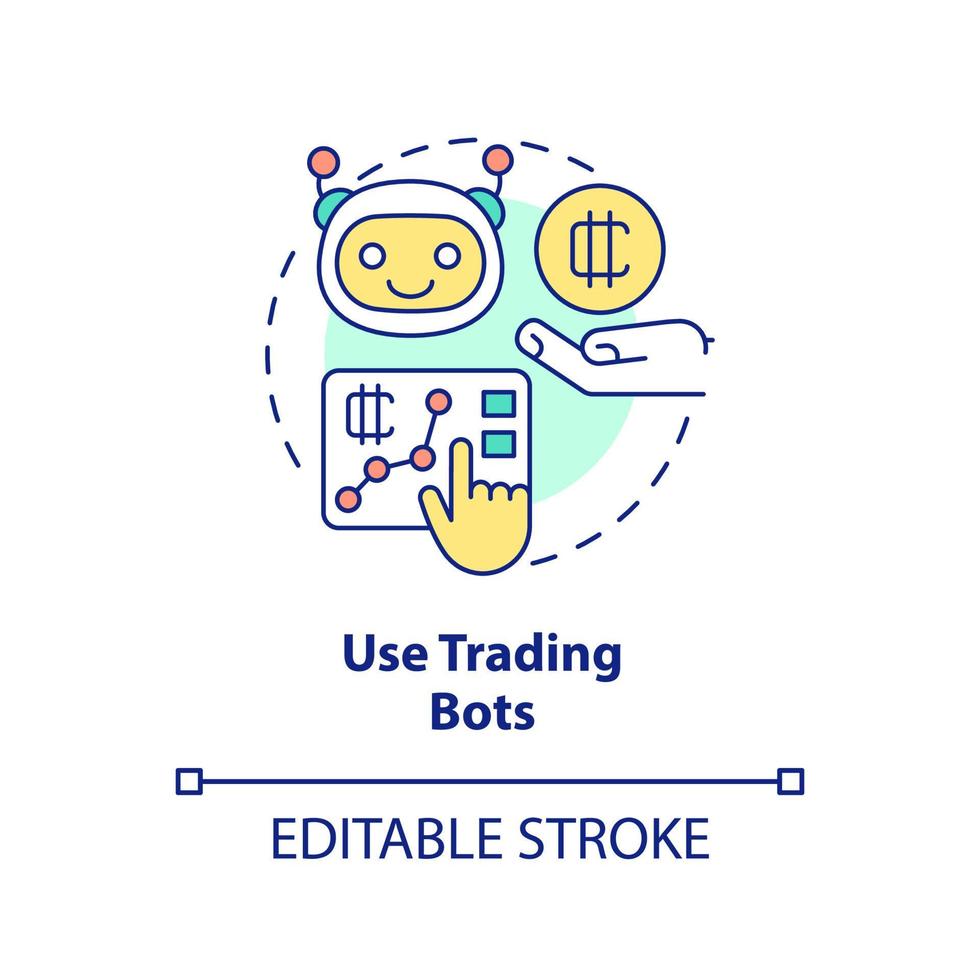 use o ícone do conceito de bots de negociação. trabalhar com várias plataformas. ponta de criptomoeda idéia abstrata ilustração de linha fina. desenho de contorno isolado. traço editável. vetor