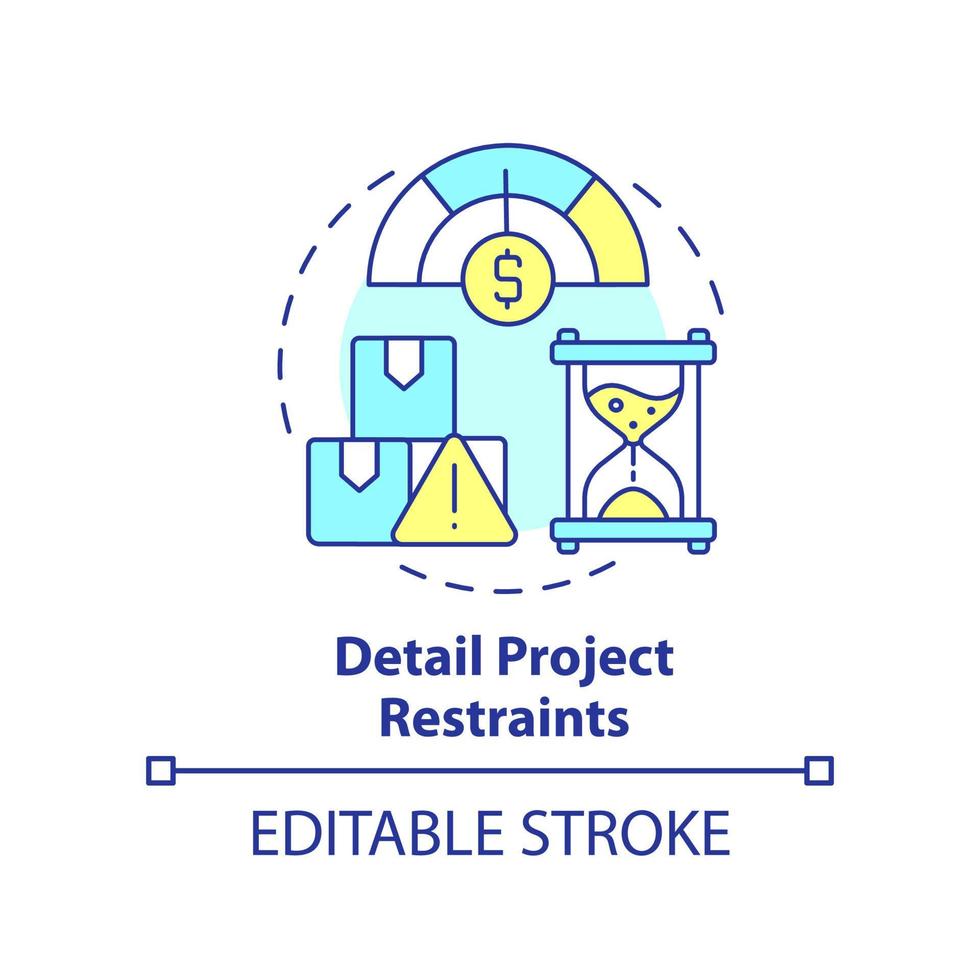 detalhe o ícone do conceito de restrições do projeto. passo na ilustração de linha fina de idéia abstrata de processo de compra. custos e tempo. desenho de contorno isolado. traço editável. vetor