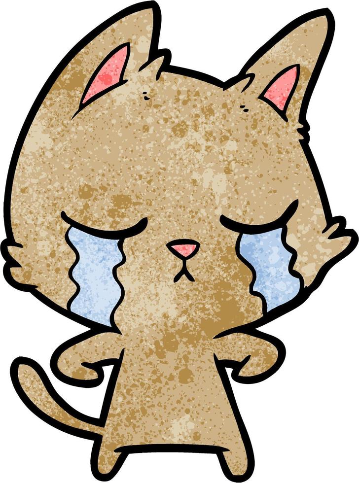 gato de desenho animado de textura grunge retrô chorando vetor