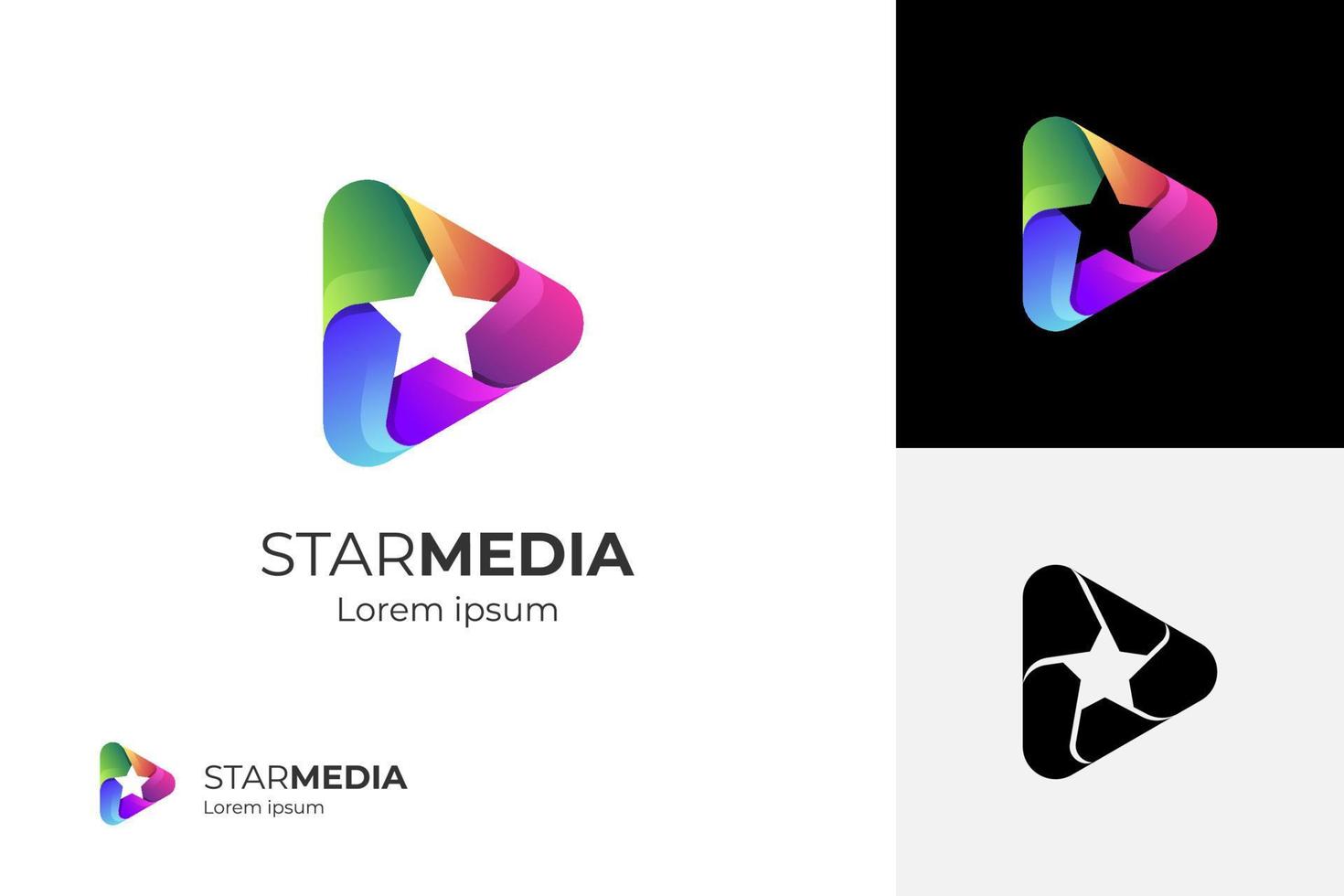 design de logotipo de reprodução de mídia em estrela simples. elemento de design de ícone de símbolo de botão de reprodução para multimídia vetor