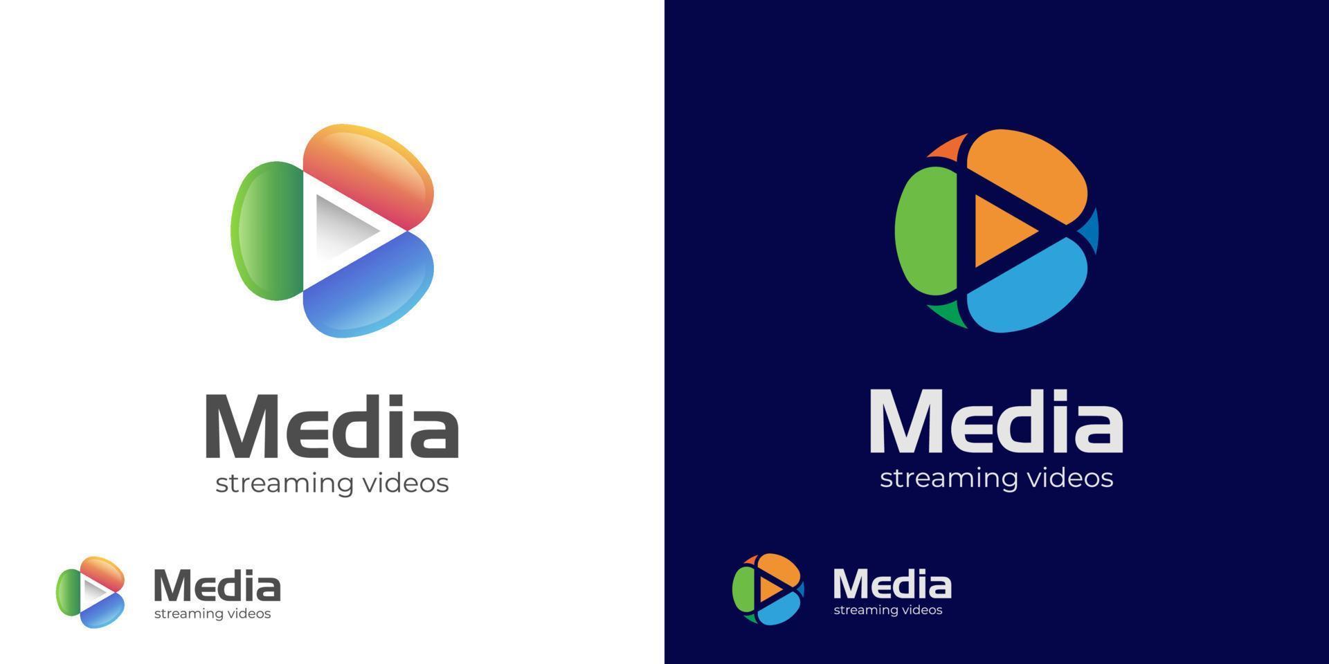 botão reproduzir design de logotipo de ícone de música de mídia, elemento de logotipo de tecnologia de reprodução de mídia colorida para áudio de música, aplicativo de serviço de streaming, logotipo de ícone de vídeo vetor