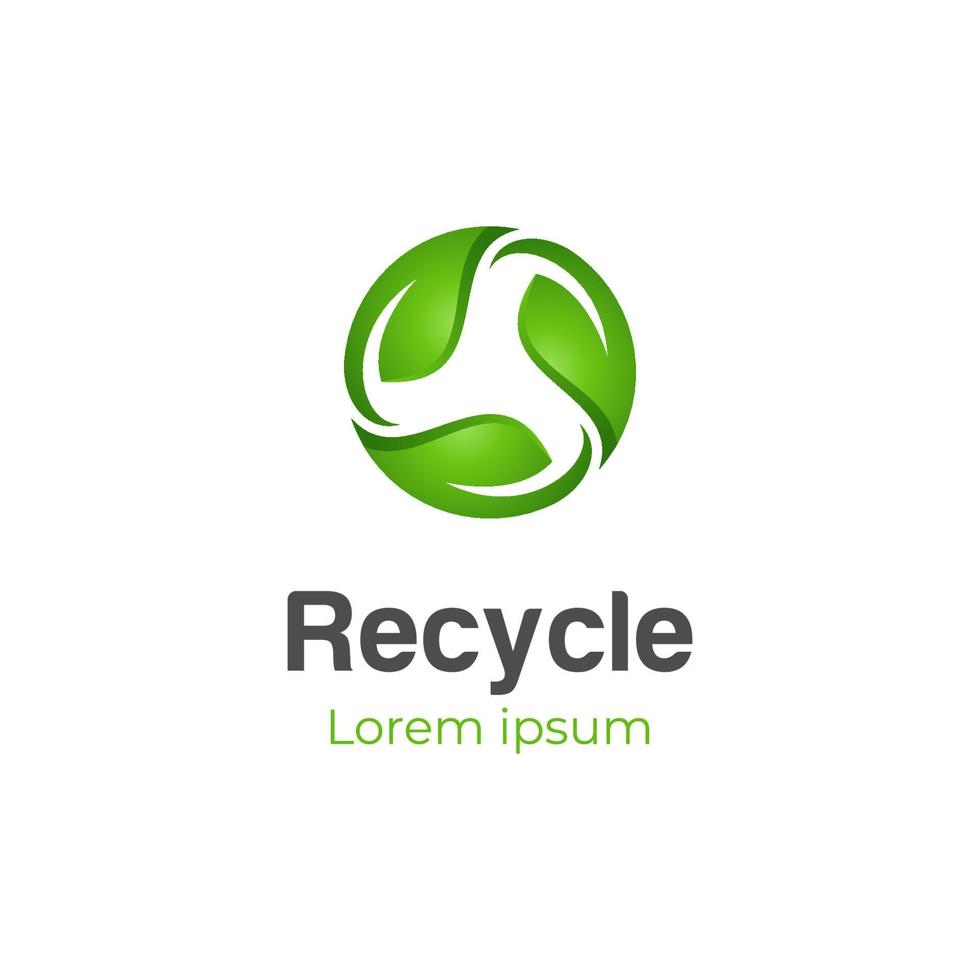 reciclar círculo com folha verde, logotipo de ecologia de reciclagem ou design de ícone vetor