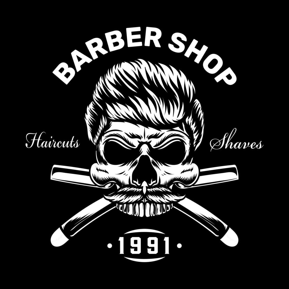 design de roupas de barbearia vintage com caveira vetor