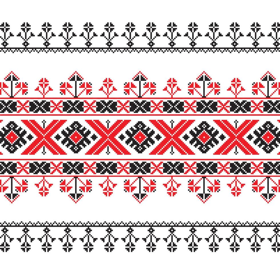 conjunto de padrão de ornamento étnico nas cores vermelhas e pretas vetor